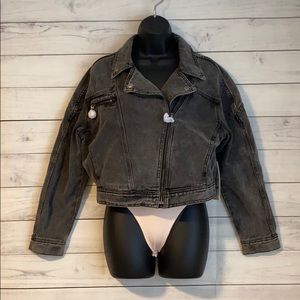 NWT Black Denim Bomber Jacket Medium